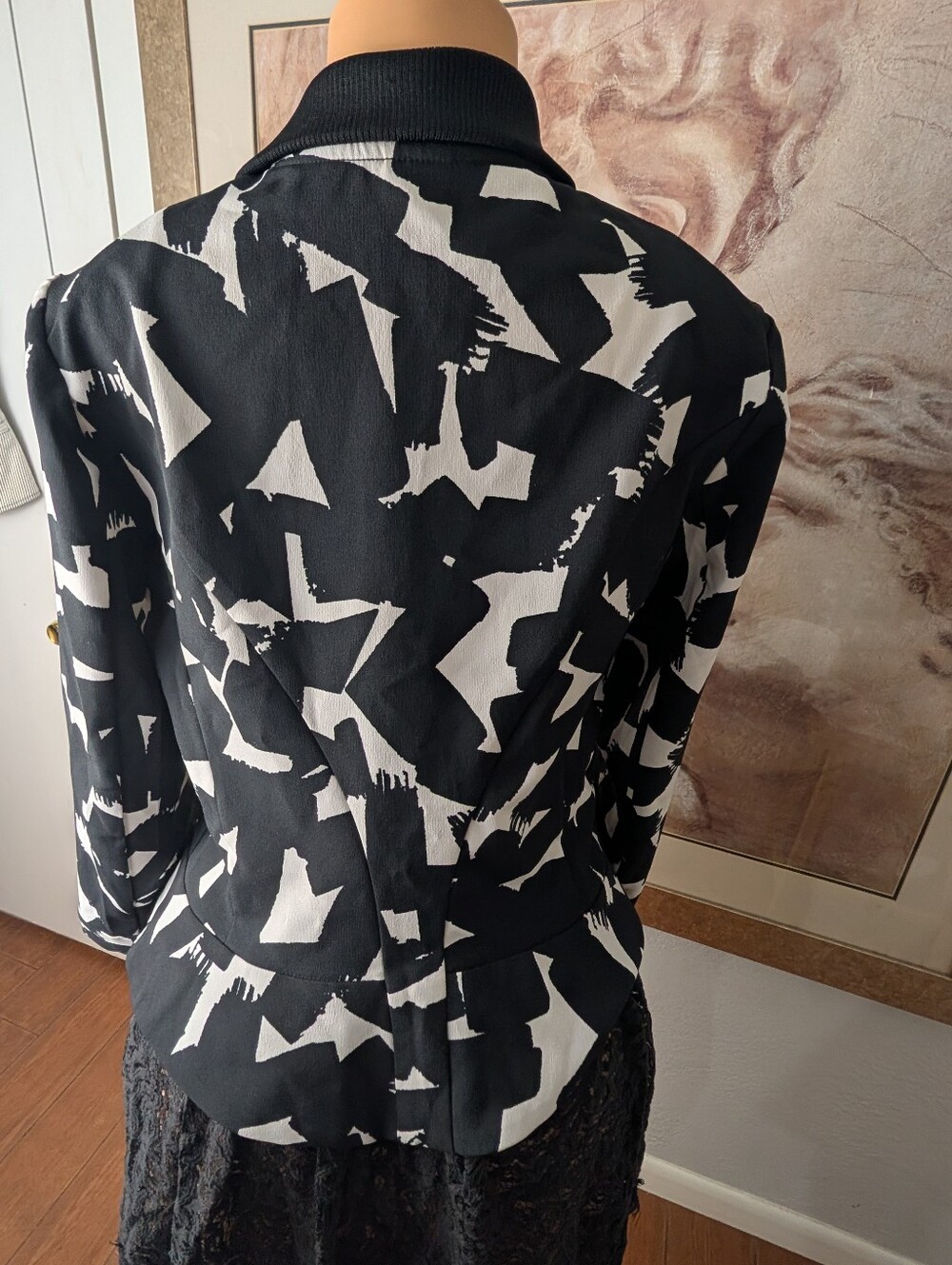 Anne Klein black and white abstract print zip-up jacket Size L - Picture 5 of 9